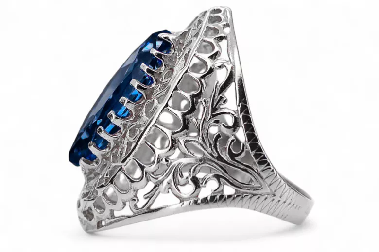 925 Srebro Szafir Pierścionek Vintage unikatowe vrc090s